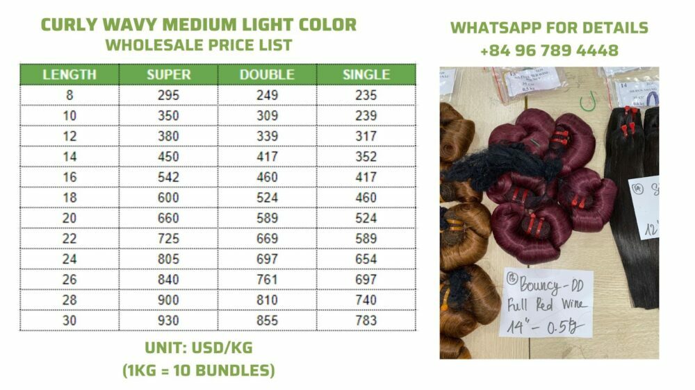 Wholesale Bouncy Curl Burgundy Vietnamese Hair Weave 7 Curly wavy medium light color price
